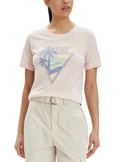 GUESS BEACH TRIANGLE Tricou din bumbac vreau sa fii roz - tricou