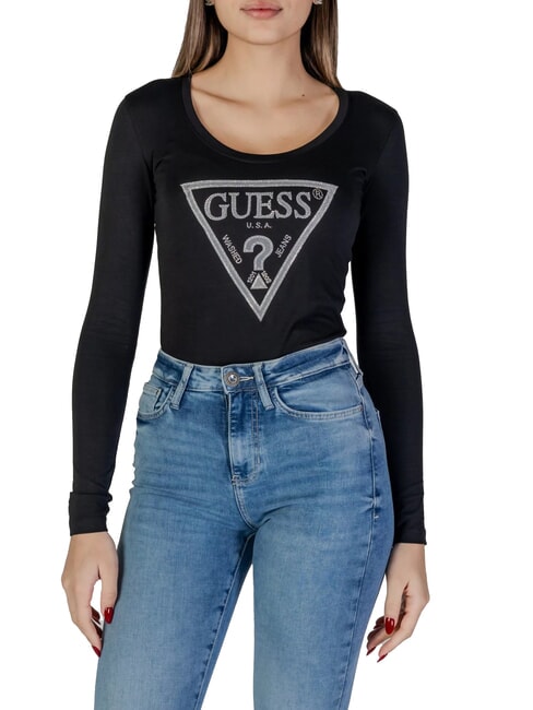 GUESS SHINY TRIANGLE  Tricou cu maneca lunga jetbla - tricou