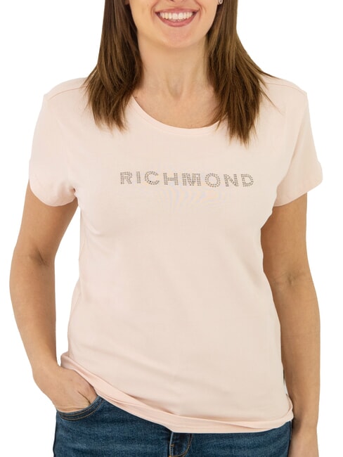 JOHN RICHMOND MECHI Tricou cu logo cu strasuri stretch pudra - tricou