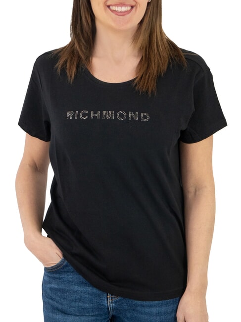 JOHN RICHMOND MECHI Tricou cu logo cu strasuri stretch negru - tricou