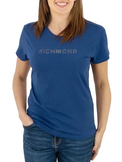 JOHN RICHMOND MECHI Tricou cu logo cu strasuri stretch albastru - tricou