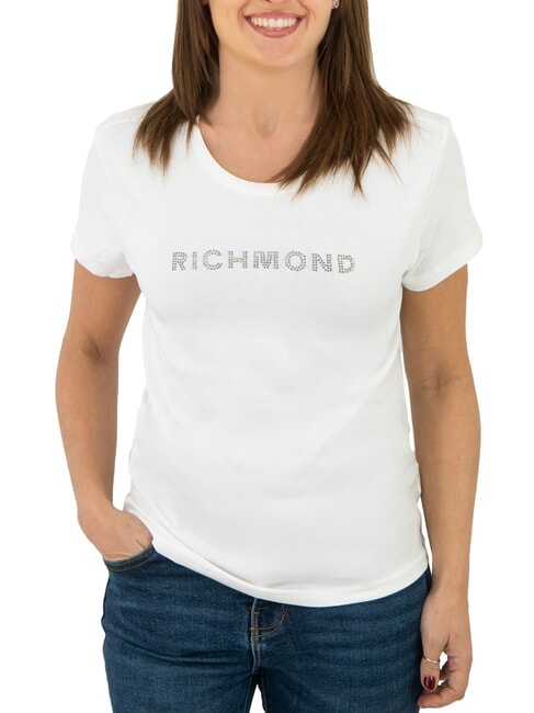 JOHN RICHMOND MECHI Tricou cu logo cu strasuri stretch aproape alb - tricou